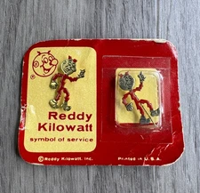 1950's Vintage REDDY KILOWATT Red Enamel BRASS Advertising Card w/ 2 Lapel Pins
