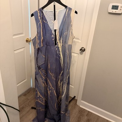Made with Love Blue Gold Marble Maxi Dress Flowy summer event casual chic Boho
