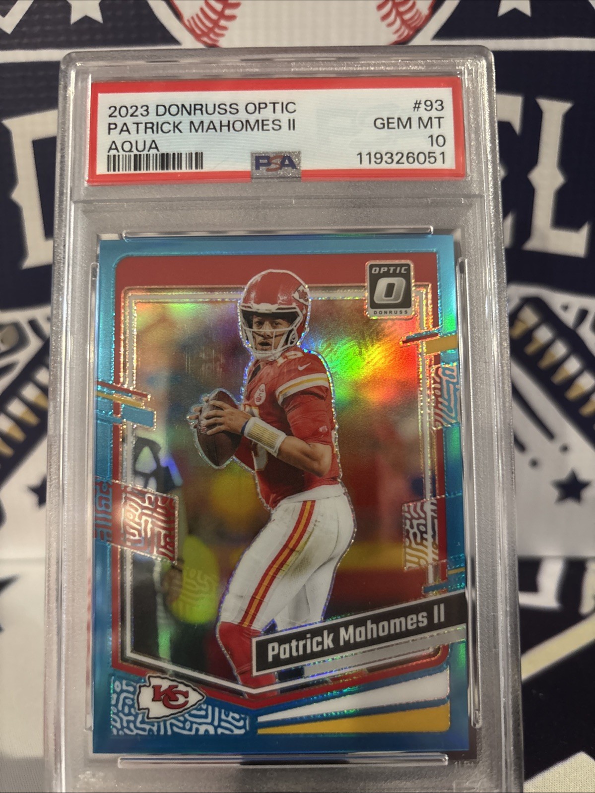 2023 Panini Donruss Optic - Aqua Prizm #93 Patrick Mahomes /299 PSA10