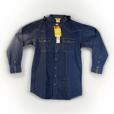 Workn' Sport Men's Blue Denim Western Shirt Pearl Snap Long Sleeve NWT  