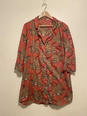 Printfresh Orange Leopard-Print Button Down Pajamas Shirt  . Size M