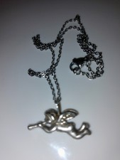 Sweet 925 Silver Flying Cherub /Cupid On 925 Silver Chain Necklace Pendant