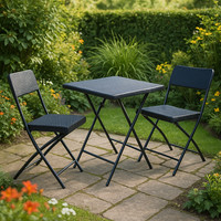 Black Rattan Bistro Set 3 Piece Folding Table And 2 Chairs For Indoor & Outdoor