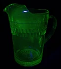Original 1930s Anchor Hocking Roulette Green Pitcher Uranium Glass UV Glow 65oz