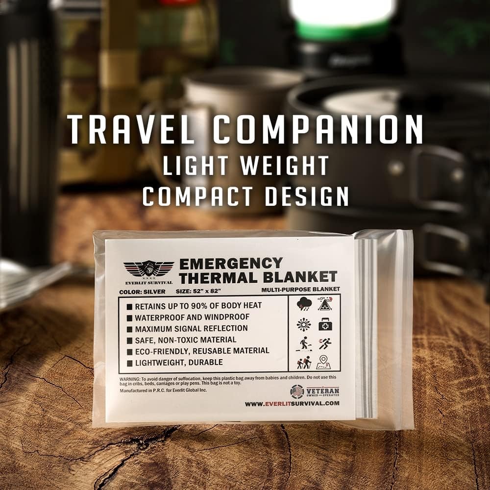 EVERLIT Survival Emergency Mylar Thermal Blankets -Space 4 Pack, Silver 