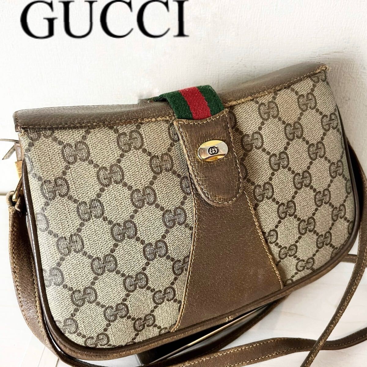 Vintage Gucci Sherry Line Shoulder Bag with GG Logo and Gold Hardware PVC