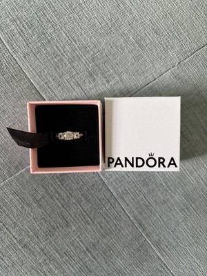 PANDORA Silver Band Ring Size 6 Round Clear White/Colorless Stone