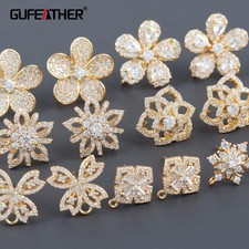 Earring Charms 18K Gold Plated Flower Shape Zircon Nickel Free