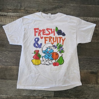 Fruit Of The Loom Smurfs Fresh & Fruity Graphic T-Shirt Size XL White Cotton