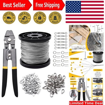 Durable 1/16'' Wire Rope Cable Kit - 200 Crimping Sleeves & 50 Thimbles Included