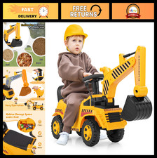 Kids Ride-On Excavator Digger Truck Toy with Working Shovel, Engine Sounds Sto