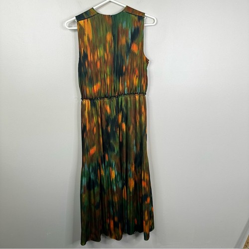 Lafayette 148 Levana Abstract Midi Dress Womens Small Emerald Sleeveless Pleated - Picture 5 of 9