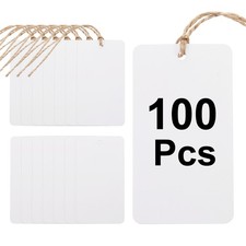 100Pcs White Plastic Shipping Tags 3.5" x 2" Labeling Tags with Thread  Wire 