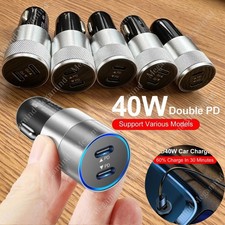 Car Charger 40W Dual PD USB-C Fast Adapter Lot For iPhone 16 15 14 13 12 11 17 X