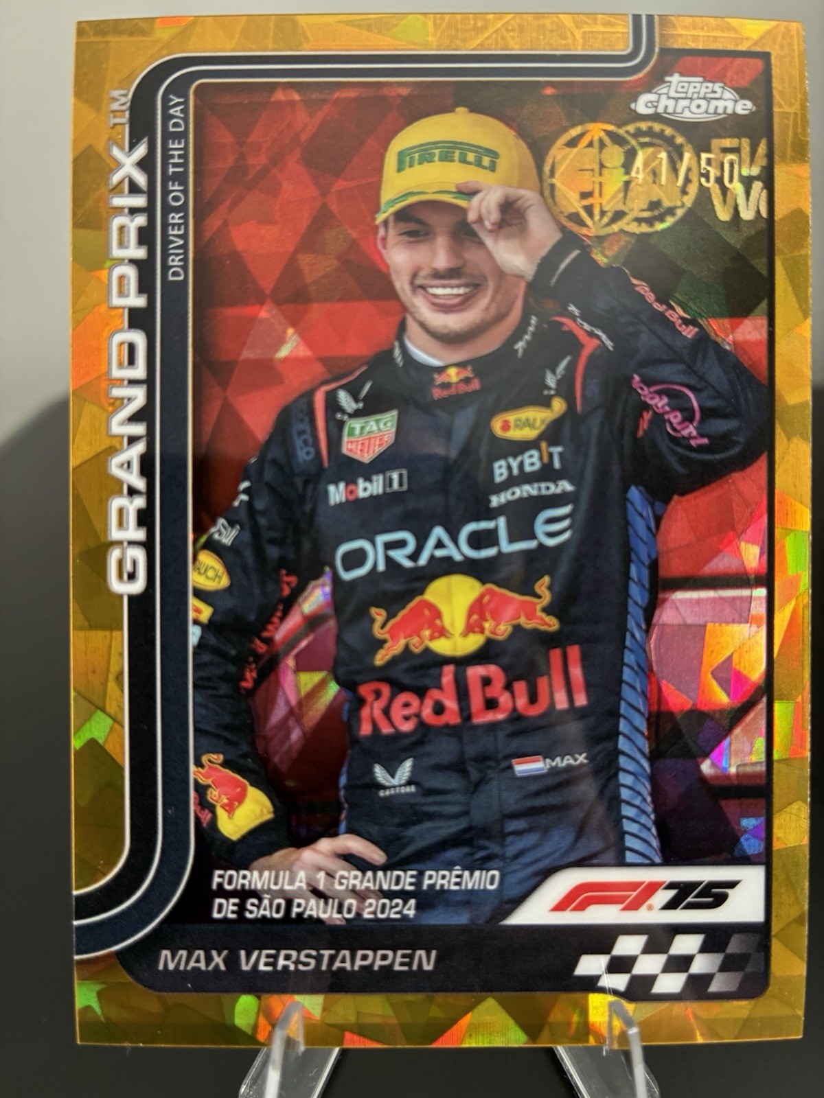 2025 Topps Chrome Sapphire F1 Max Verstappen Driver of the Day Gold /50