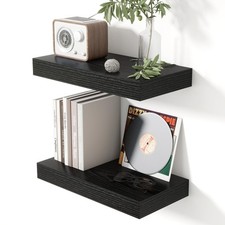 16 Inch Floating Shelves for Wall Black Shelves Set of 2,Wall Mounted Rustic ...