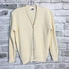 Vintage Fisherman Cardigan Sweater Women's S Cream Cable Knit Preppy Cottagecore