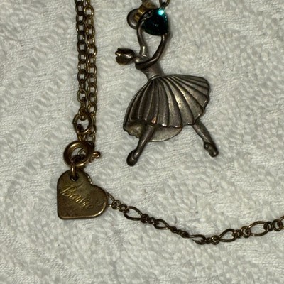 Mattel Barbie Gold Ballerina Pendant Necklace W/ Amethyst Heart Charm 17.5  READ