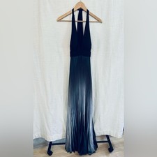 Vintage Cache 90's Y2K Elegant Black Halter Pleated Ombre Maxi Dress prom party