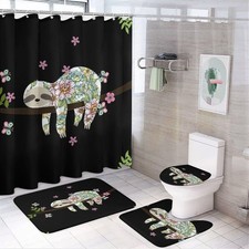Girl Sloth 4 Piece Shower Curtain Sets, Non-Slip Rugs, Lid Cover and Bath Mat...