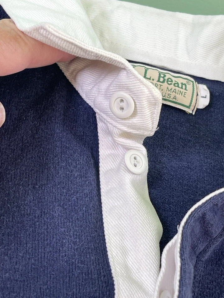 Vintage LL Bean Rugby Shirt Mens Large Heavy Cotton Striped Polo 90s Made in USA - Image 4 of 4