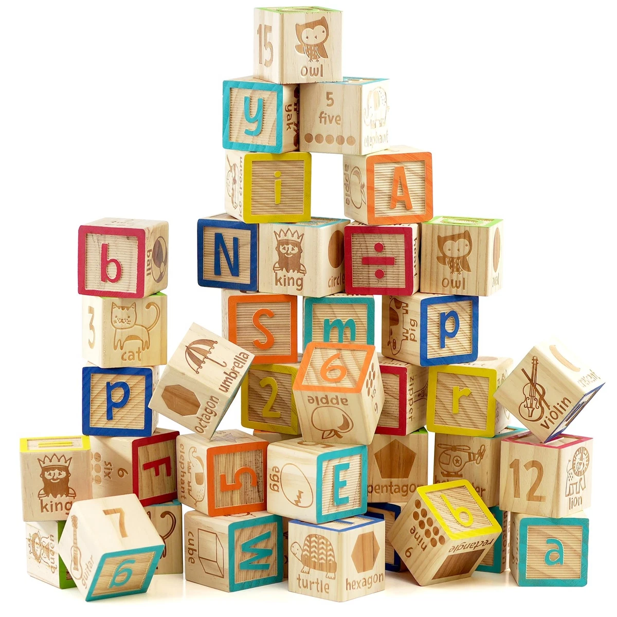 Wooden ABC 123 Block Set 40 Pcs Alphabet Number Block Set Kids Educational Toys