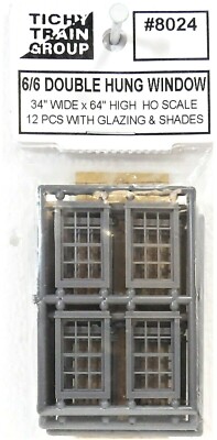 HO Scale Tichy Train Group 8024 36 x 64'' Double-Hung 6/6 Windows pkg (12)