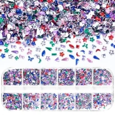 2000 Pcs 3D Small Nail Stones and Gems, Multi Shape Colorful Nail Set 4-Colors