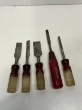 Lot of 4 Great Neck Tools Chisels & Skodco clear, Red Handles 1/4, 1/2, 3/8 etc