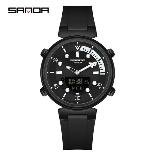 SANDA Luminous Calendar Waterproof Electronic Multifunctional Dual Display Watch - Picture 15 of 26
