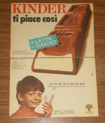 Rare Advertising Ferrero KIDS Bars AL LATTE Chocolate Italy 1973