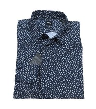 Boss Hugo Boss Men's Navy Blue P-Roan Graphic Print Slim Fit Button Down Shirt
