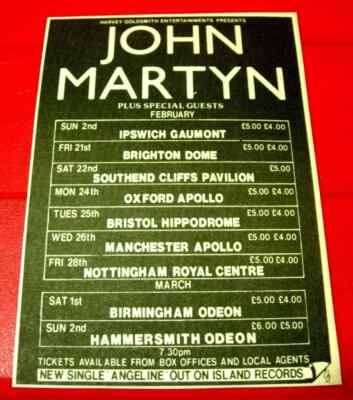 John Martyn UK Tour/Angeline Vintage ORIG 1986 Press/Magazine ADVERT 5''x 3.5''