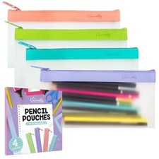 4 Pack Transparent Pencil Pouch - Pencil Case Pouch 4 Pack, Small Pencil