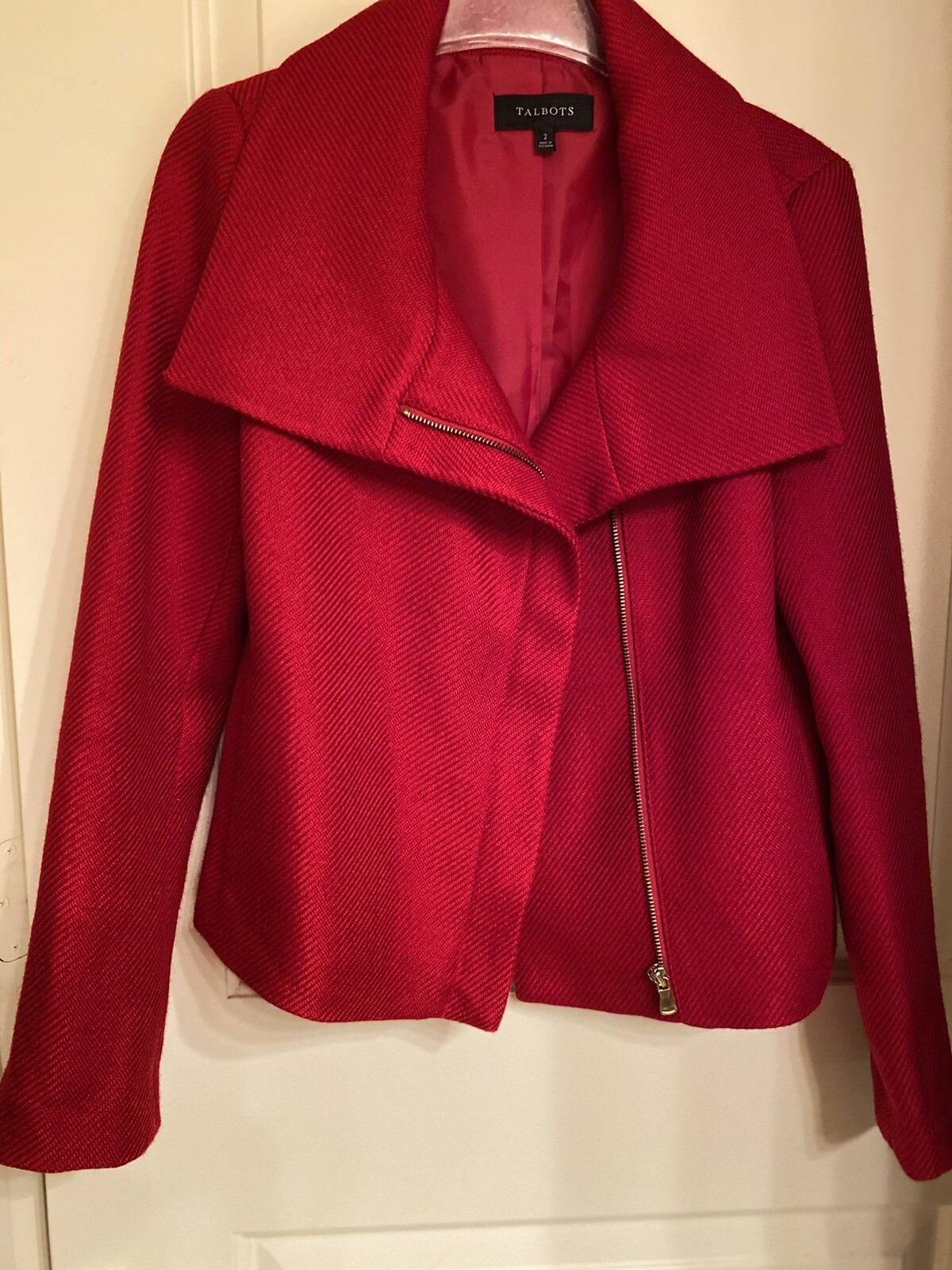 Talbots Collared Moto Zip Jacket Red / Pockets Wo… - image 2