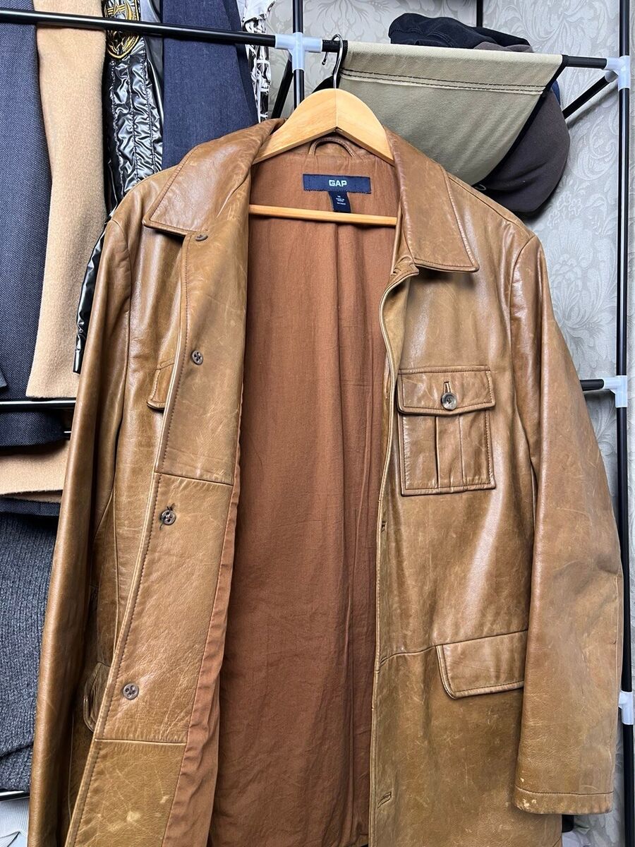Vintage Y2K Gap Leather Coat Jacket Men's M Brown | eBay Vintage Y2K Gap Leather Coat Jacket Men's M Brown | eBay
