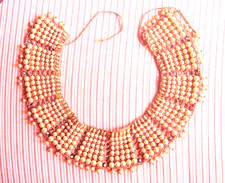 Vintage Egyptian Style Pearl and Bronze Crochet Flat Collar Necklace  FREE GIFT