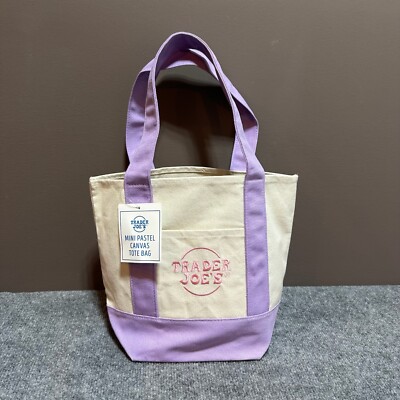 NEW Trader Joes Mini Tote Bag Pastel Lovely Lavender Canvas Handles 2025 Limited