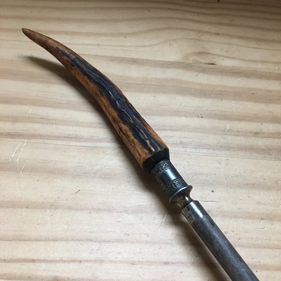 Afilador de acero de afilado de colección de los años 20 con mango de asta de cuerno de ciervo de ley + 15" L Foto 2 de 4