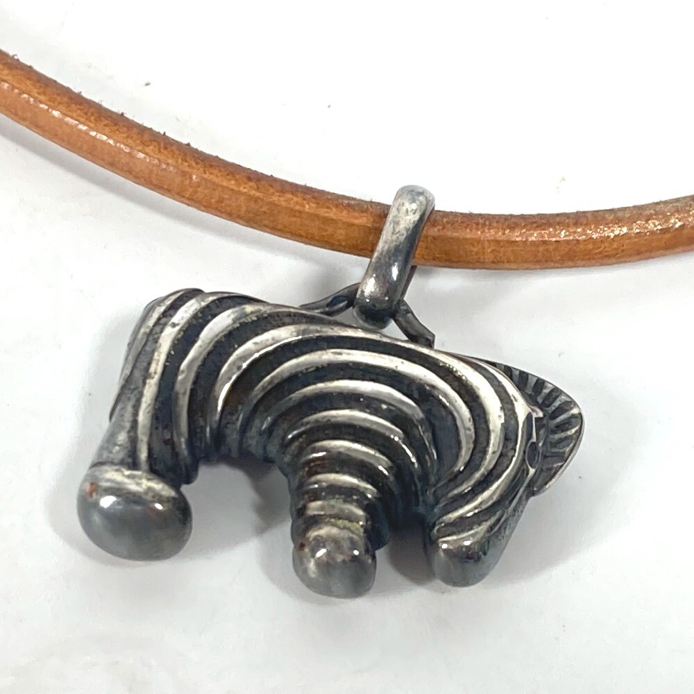アクセサリー HERMES Leather Necklace Zebra Silver HERMES animal Zebra Choker Accessories Necklace Leather Silver