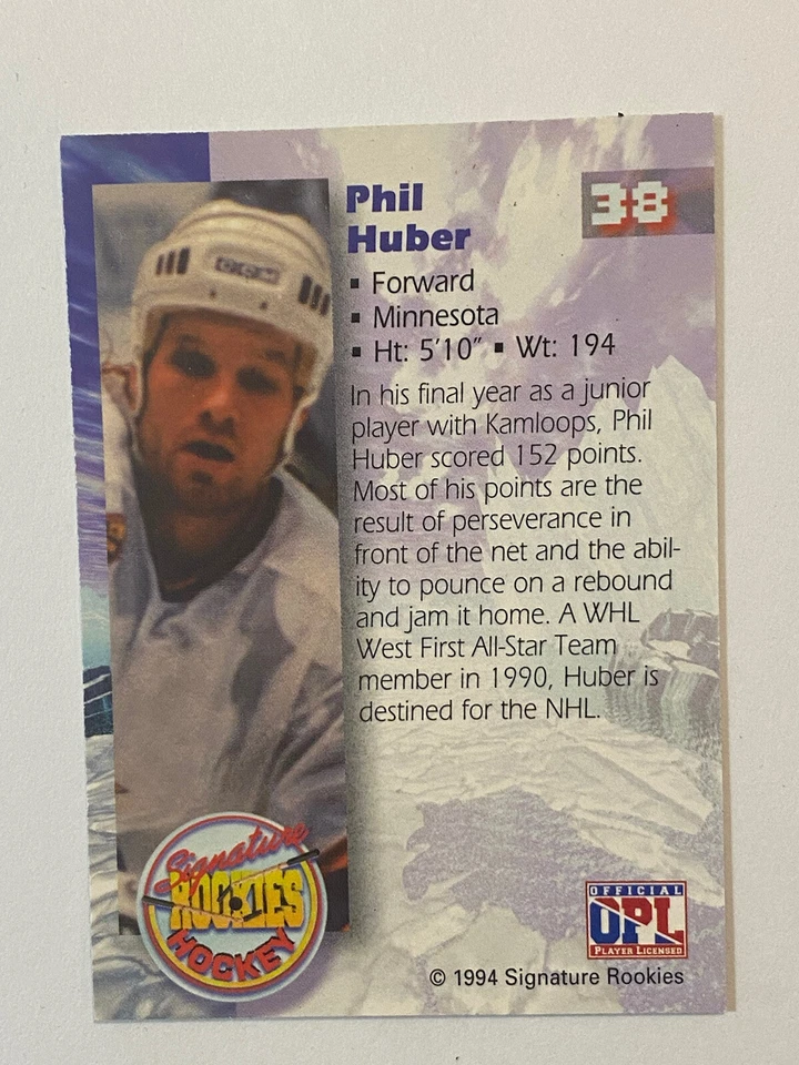 PHIL HUBER 1994 SIGNATURE ROOKIES AUTO #38 CARD #6,095 / 7,750 - Image 2 of 2