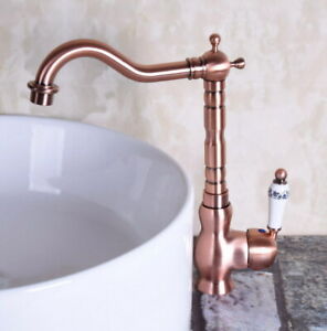 Antique Copper Swivel Kitchen Sink Bathroom Basin Mixer Tap Single Lever Faucet 