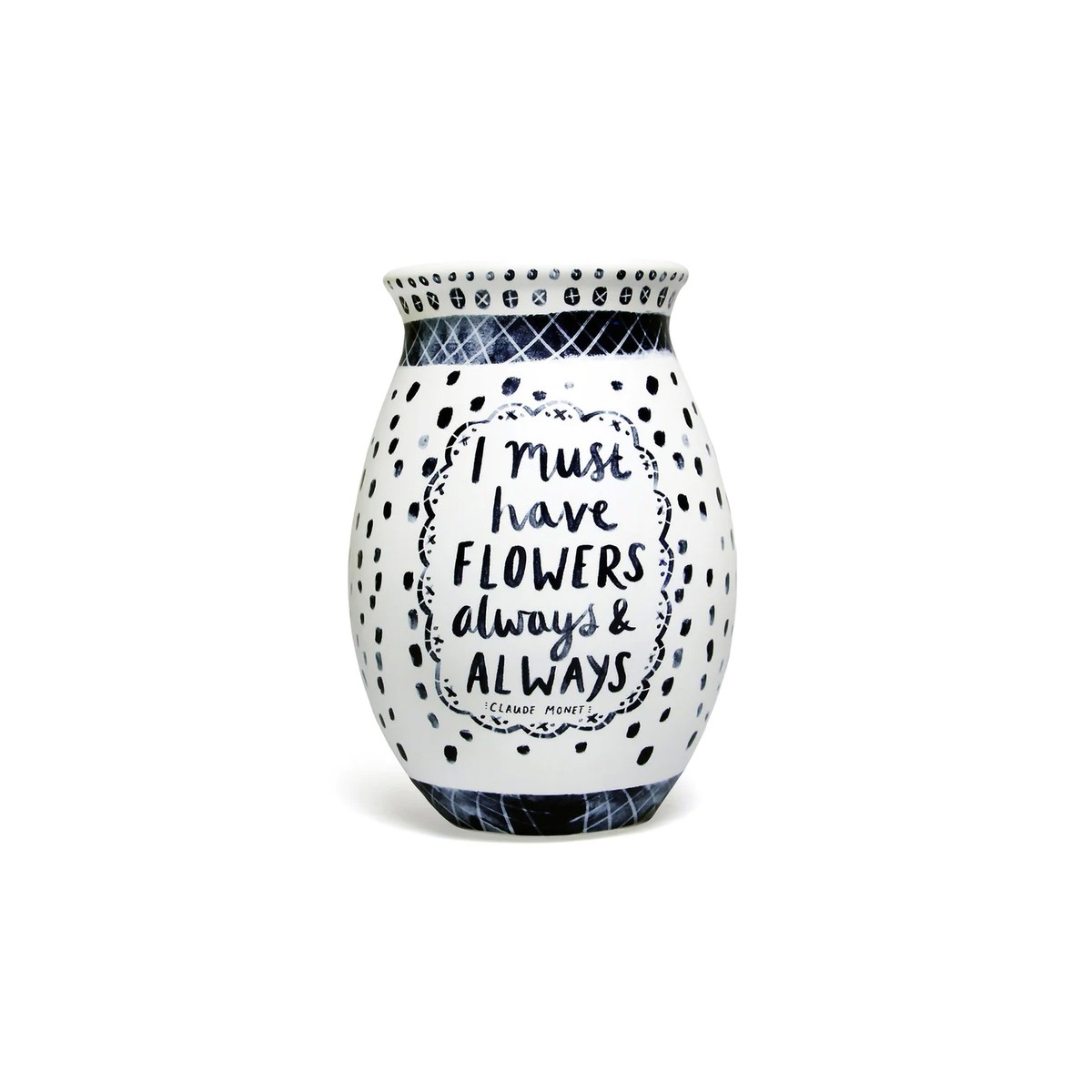 I Must Have Flowers Always Claude Monet Black/White 10.8x7 Inch