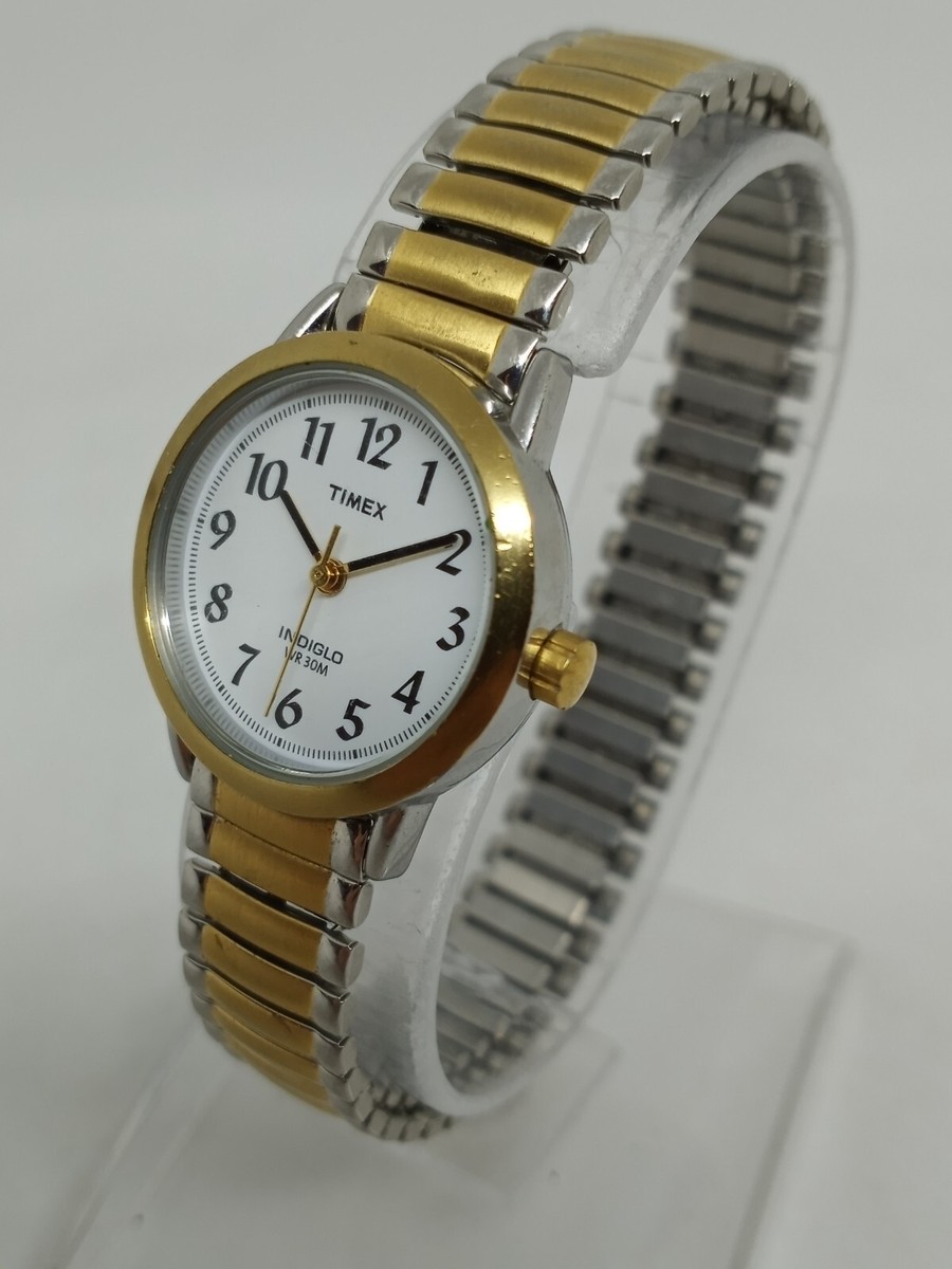Timex Indiglo MM Women's 25mm Two Tone Flex Band Watch NEW BATTERY