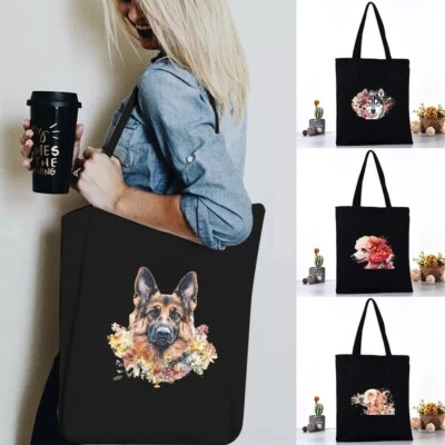 Printed dog Canvas Shopping Bag Foldable Shoulder Tote Shopper Bag gifts UK