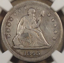 1843-O Seated Liberty Quarter 25c NGC Certified XF Details Cleaned Not Bad