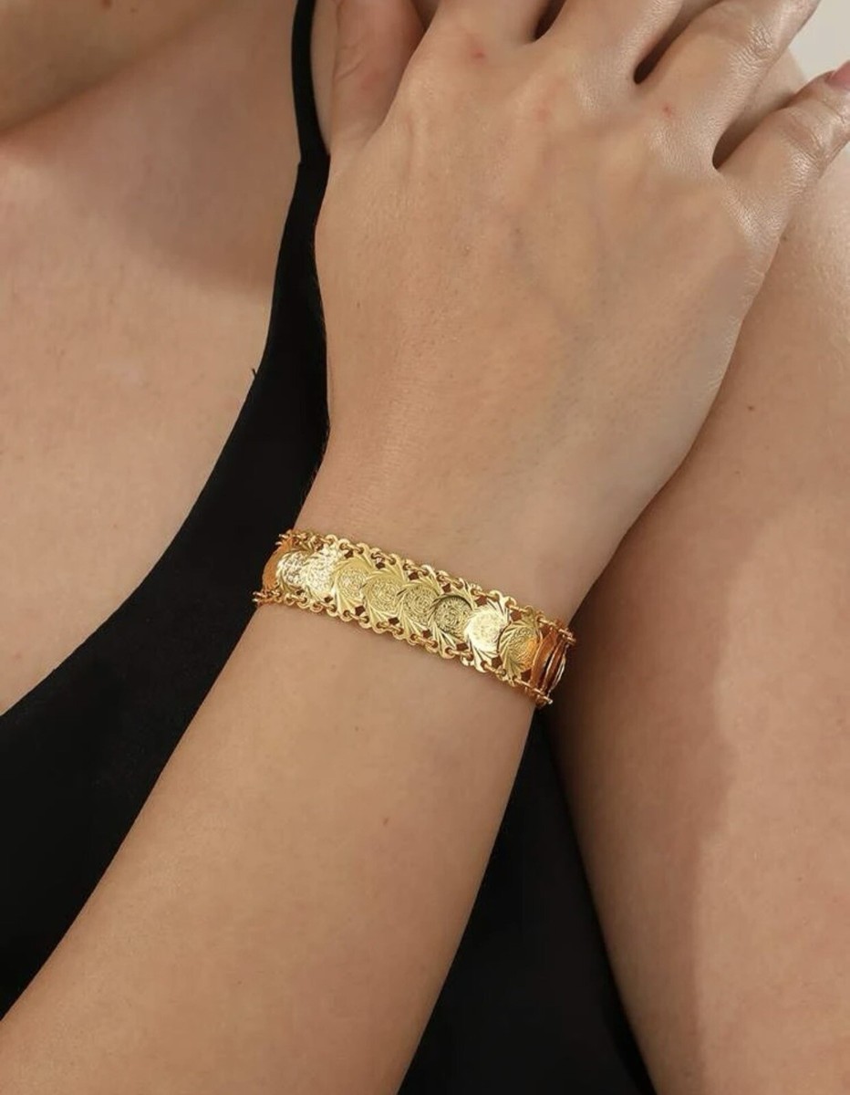 Bracelet Femme Chaînette Doré Or Jaune Réglable Manchette - Neuf Sans Emballage