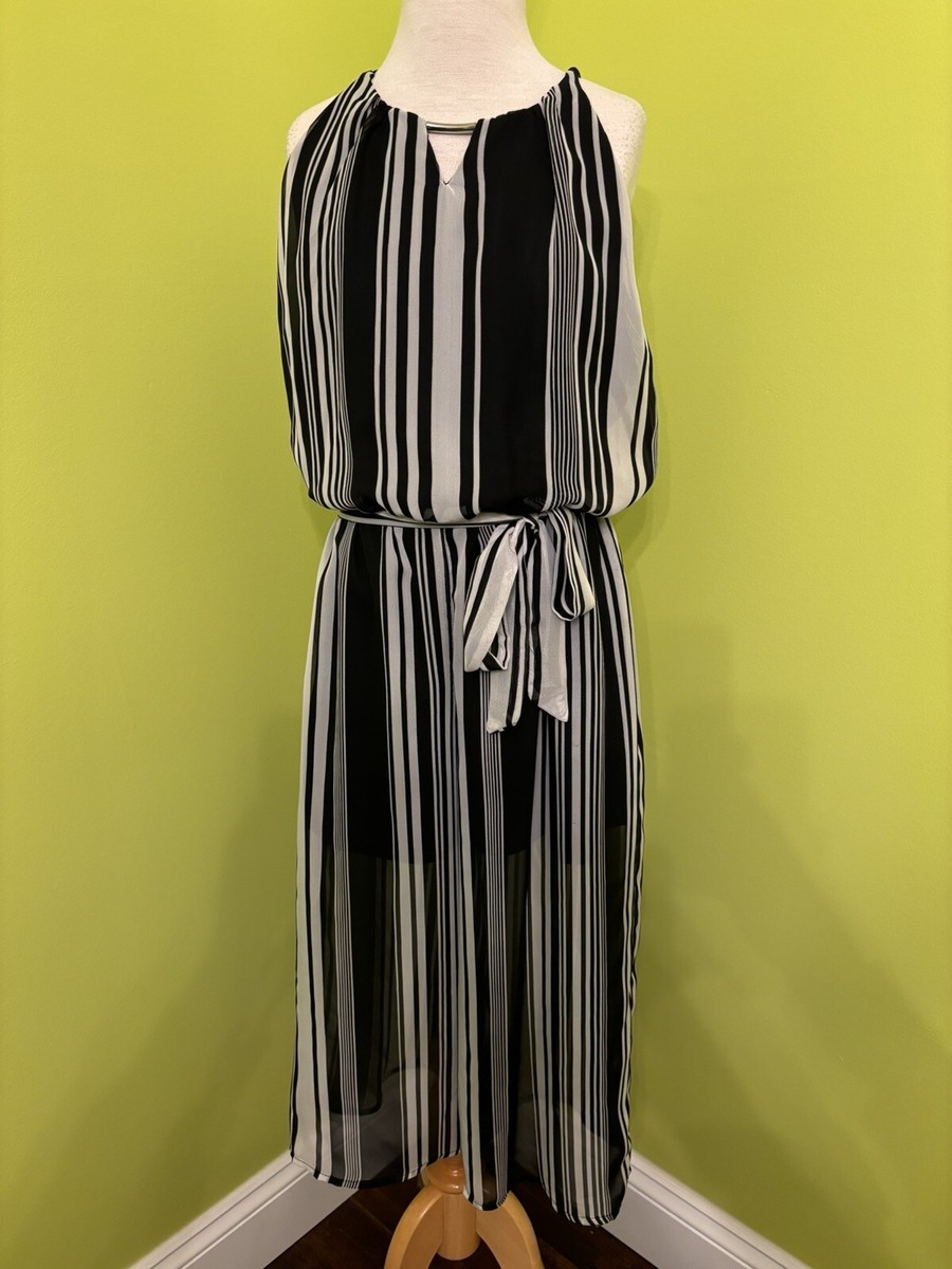 In Girl Girls Size 10 Black White Stripe Palazzo Jumpsuit Belt Lined  Sleeveless