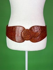 Vintage Large Brown Crocodile Statement Belt Handmade in El Salvador - 33-34"