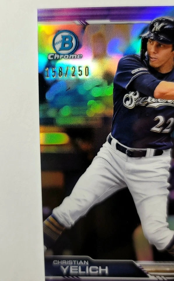 2019 Bowman Chrome "Christian Yelich" #63 Purple Refractor #'ed 158 /250 (DR) - Image 2 of 3